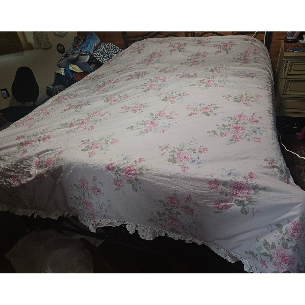 Vintage Simply Shabby Chic Rachel Ashwell Misty Rose Floral Ruffle Comforter F/Q
